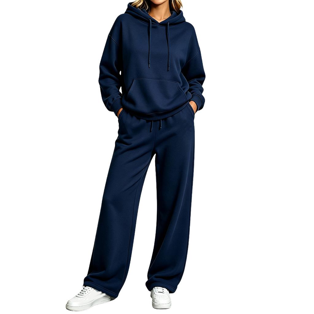 Women's 2 Piece Lined Hoodie and Wide Leg Pants Set Casual Tracksuit for Fall Winter