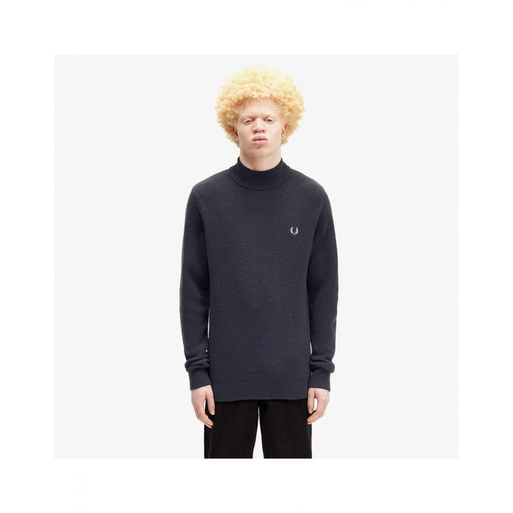 Fred Perry Lambswool Mock Neck Knit   Anchor Grey Afpm2438560 297