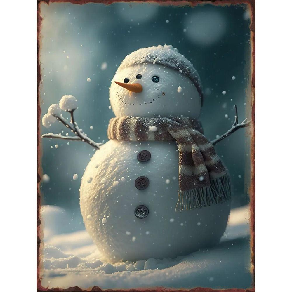 Vintage Metal Sign Snowman Wall Decor Retro Tin Plate 20x30 cm