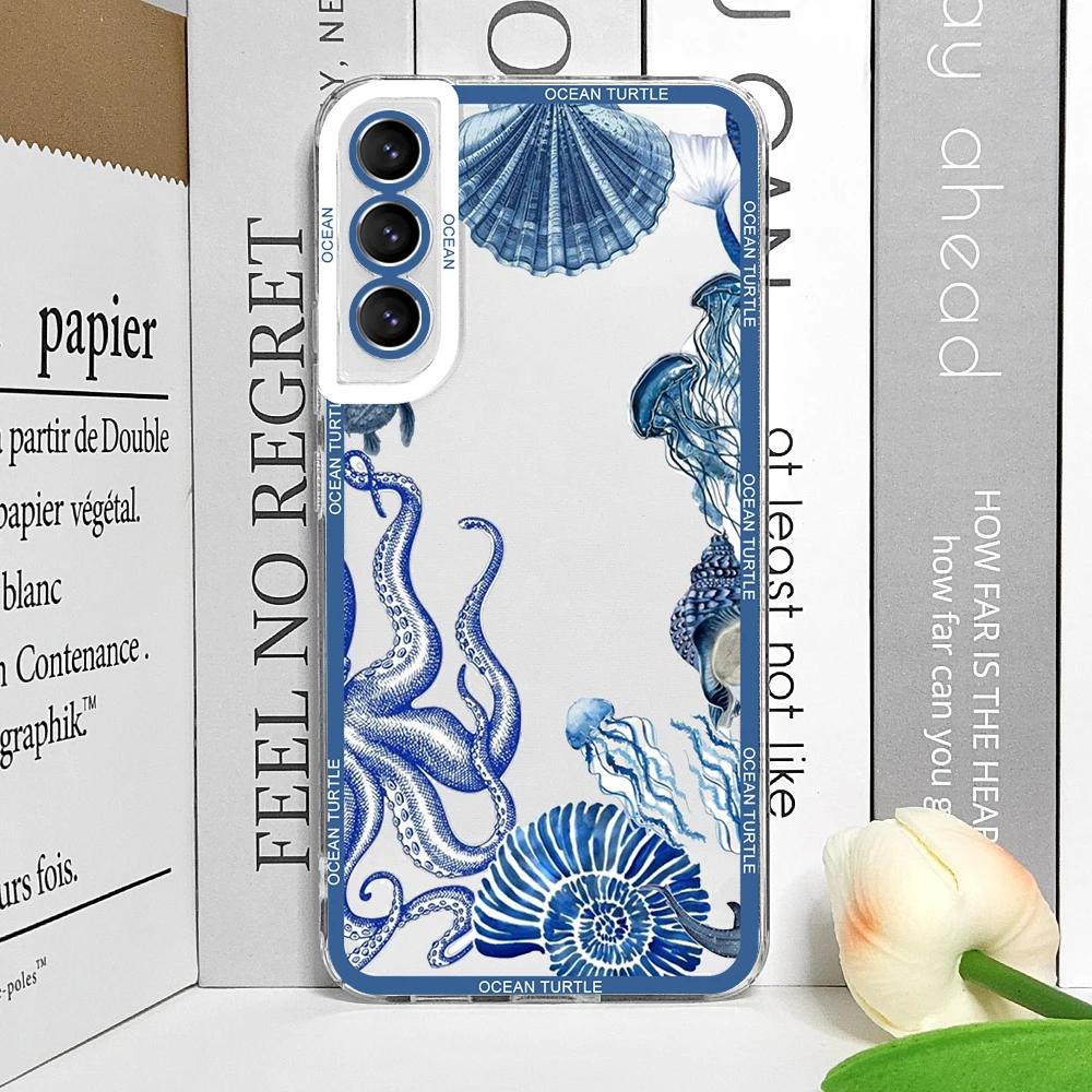 Cool Ocean Turtle Phone Case for Samsung Galaxy S22 S23 S24 S25 Ultra S20 Plus S21 FE Sea Blue Turtle Design Clear Covers Fundas