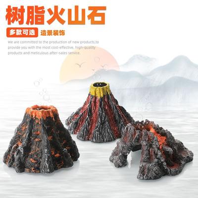 Aquarium Resin Volcano Rockery with Oxygen Pump Attachment - Home Decor Ornament for Fish Tanks
