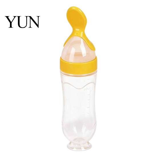 Infant Cereal Feeding Bottle Baby Silicone Squeeze Spoon, Single-handed Rice with Dispensing Spoon Flow Control, Easy Clean for Toddler