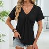 Women's Fashion Color V,neck Pleated Loose Short Sleeved T,shirt Top