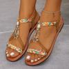 New Bohemian Summer Open-toe Sandals for Women, Large Size Beaded Trendy Round-toe Beach Sandals