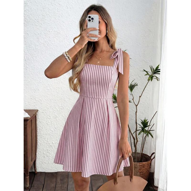 European and American suspender short suspender dress women s 2026 summer new vacation casual skirt S розовый