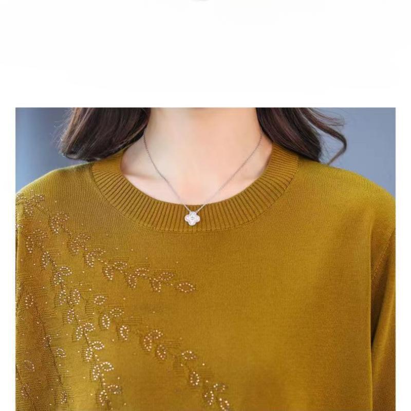 Middle Aged and Elderly Mothers' Women's Knitted Sweater Loose Slimming Round Neck Sweater Base Sweater