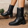 Spitze Zehenpartie Dicke Absätze Einzelne Stiefel Damen Mode Spitze Ärmel Rutschfest Verschleißfest Mittelhohe Stiefel