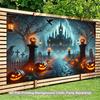 1 piece of 2D background fabric Halloween pumpkin castle night scary polyester fabric background fabric.PMJ