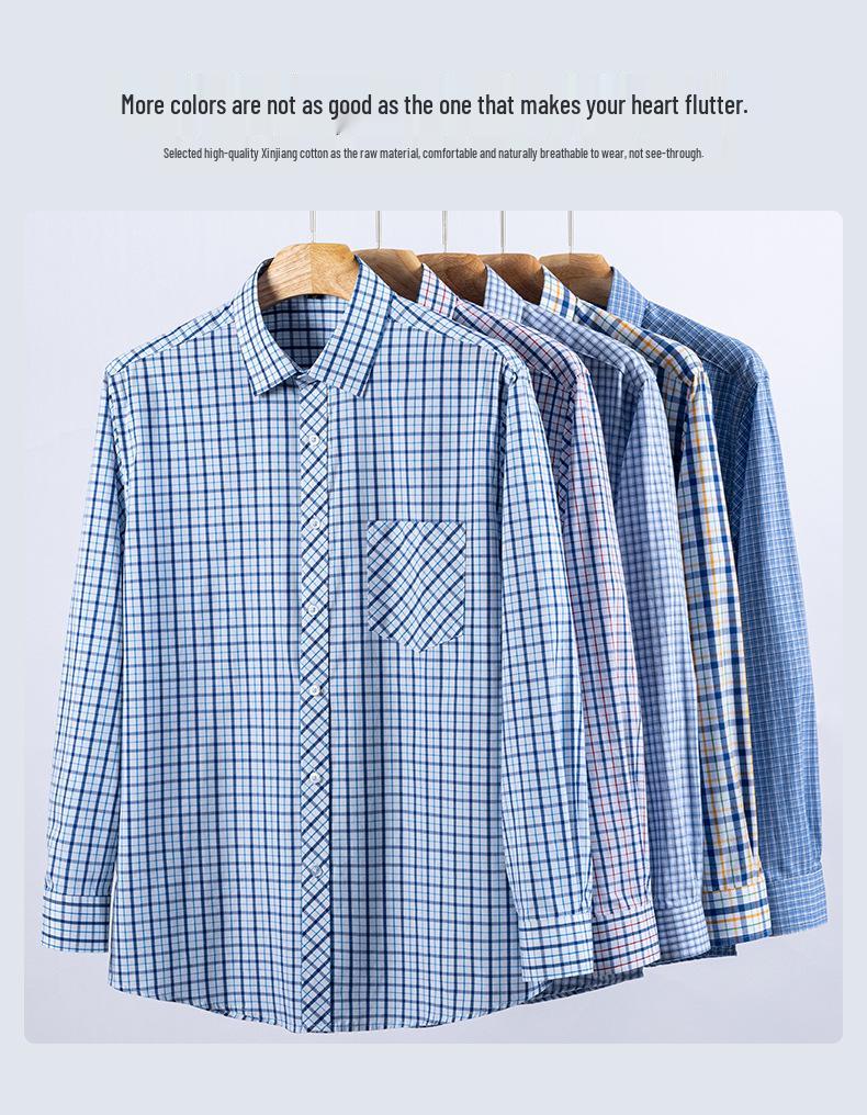 Men's 100% Cotton Plaid Long Sleeve Shirt - Casual Spring/Summer Style