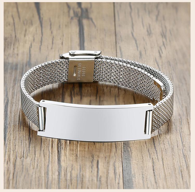 Personalized Mesh Bracelet for Women,Custom Engrave Inspiration Quto Name Wristband, Adjustable Chain Stainless Steel