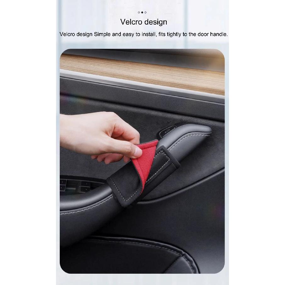 For Tesla Model Y Juniper 4PCS Car Door Inner Handle Protector Cover Suede Leather for Model 3/Y Door Handle Gloves Accessories