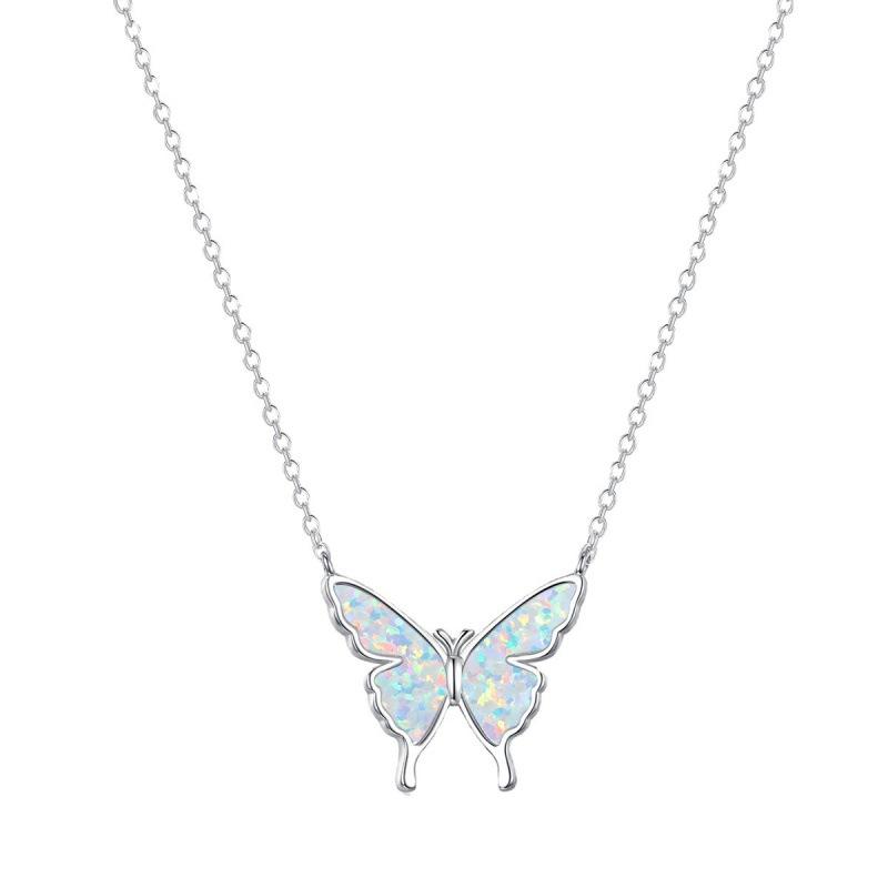 European, American and Korean Niche Platinum White Opal Butterfly Necklace Women's Versatile Collarbone Chain