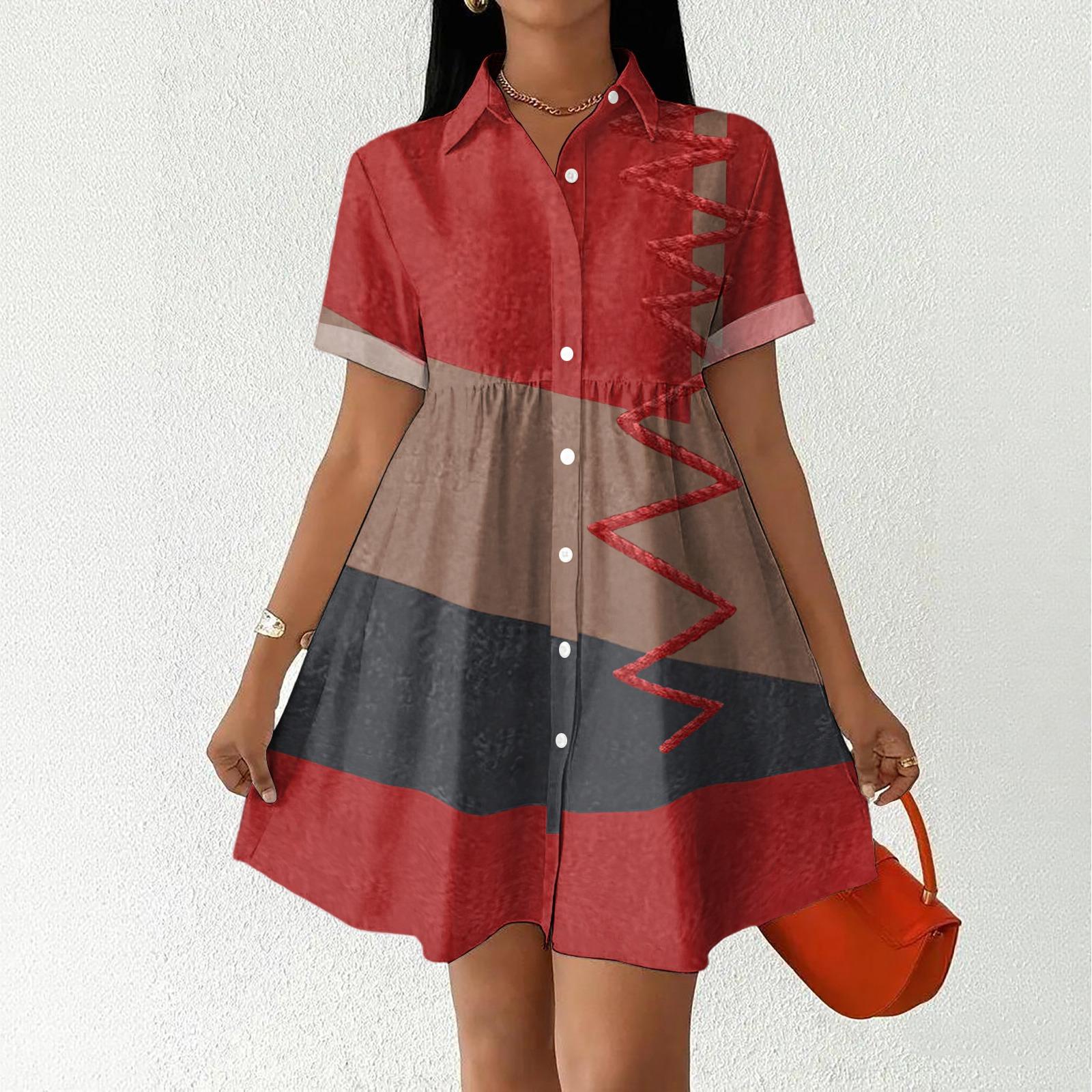 

Women Casual Loose Fit Dress Button Front Shirt Dress Short Sleeve Collared Dress Summer Daily Wear S червоний