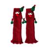 Christmas Holiday Leg Covers 3D Santa Hat Doll Magnetic Hand Holding Leg Warmers Socks with Big Curious Eyes for Women