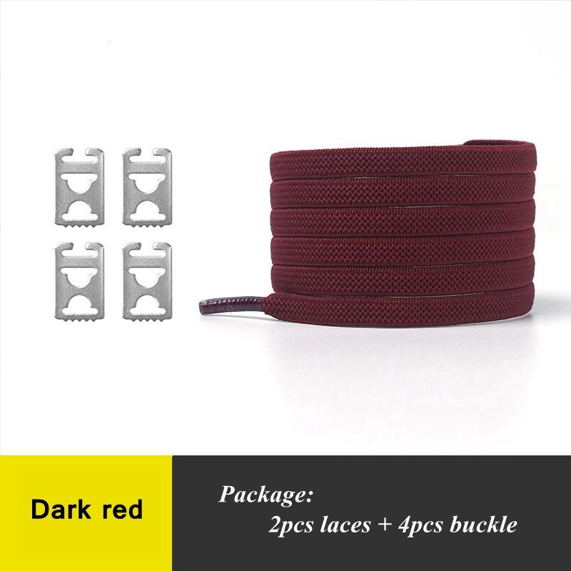

Шнурки без завязывания с эластичными и нержавеющими фиксаторами, плоские шнурки для кроссовок, шнурки без завязывания для всей взрослой и детской обуви темно-красного
