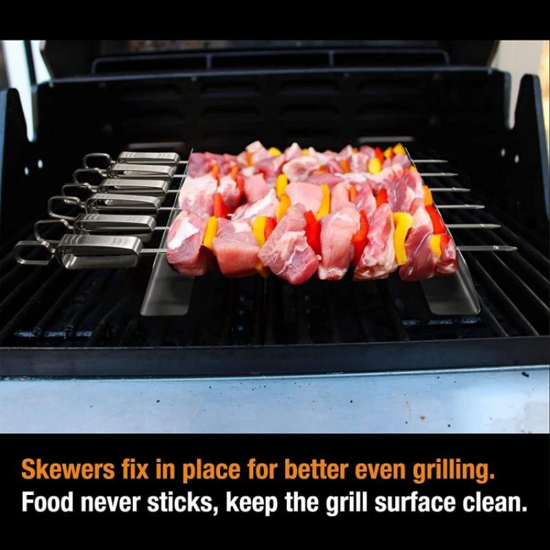 Skewers Holder Set with 6 Slots, Easy-to-Clean BBQ Skewer Stand, Kebab Rack, Flat Skewers Support, BBQ Accessories