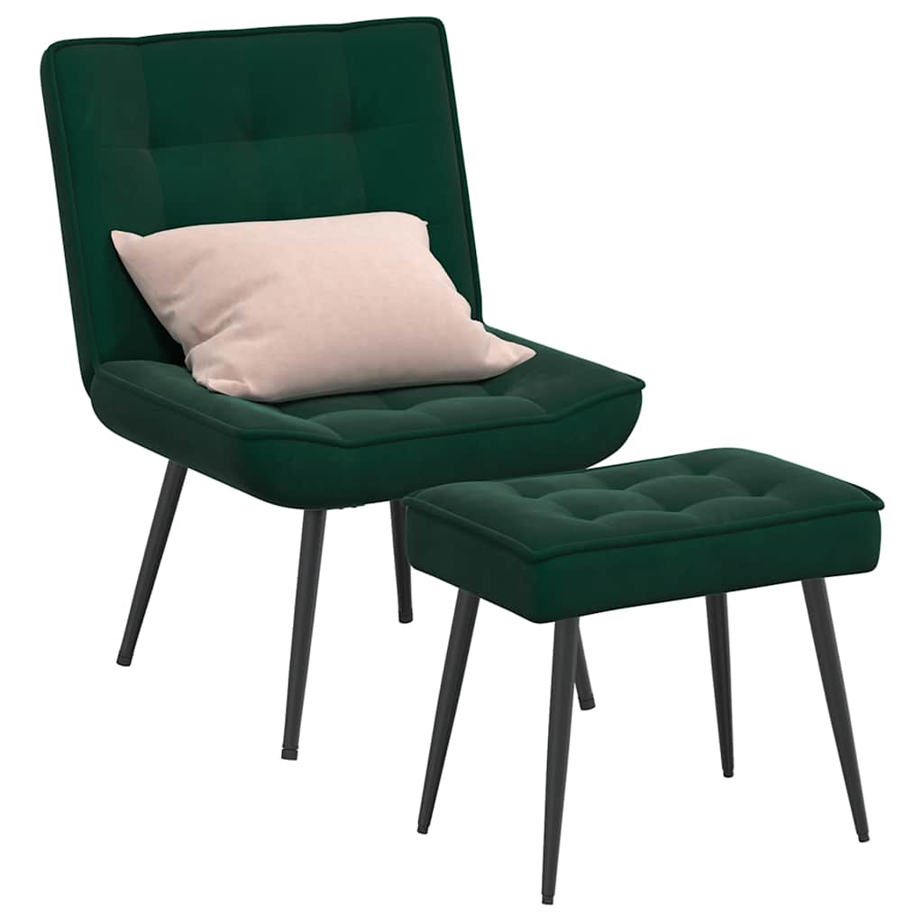 Velvet Relaxation Armchair with Footstool Dark Green