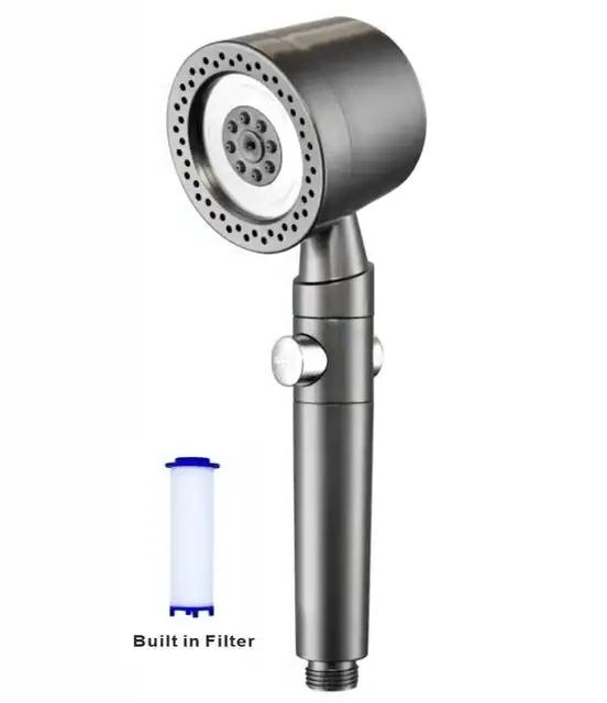 

8 В 1 Душевая лейка с большим потоком и фильтром, 5 режимов, высокое давление, экономия воды, массаж, портативный душевой смеситель, аксессуары для ванной комнаты серый