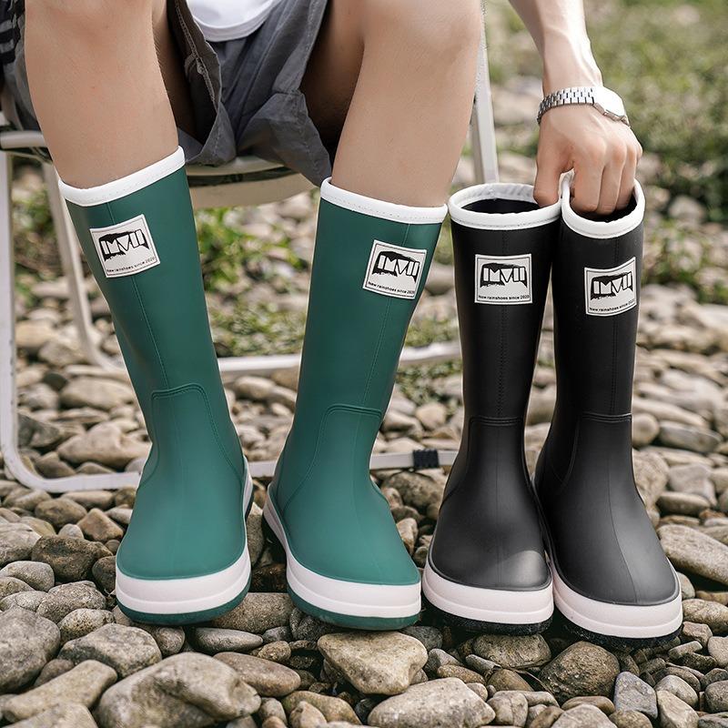 Fashion high tube couple rain shoes outdoor camping versatile waterproof shoes women's waterproof bundle thick-soled rain boots