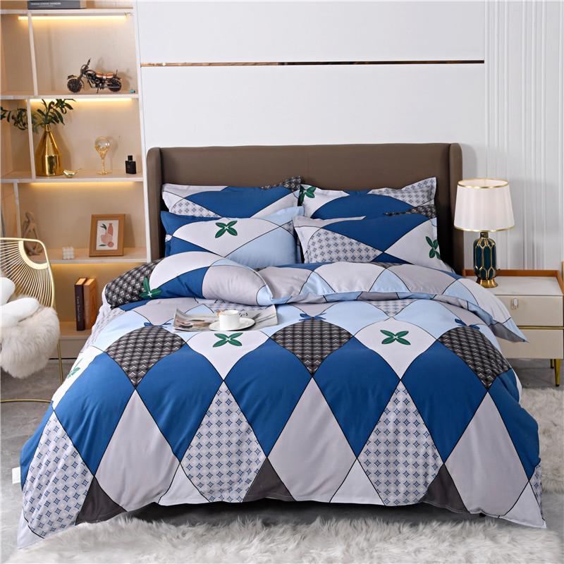 Blue Striped Plaid Style Duvet Cover Set Modern Geometry Quilt Cover with Pillowcases Bedding Set 3Pcs for Kids Boys Room Decor