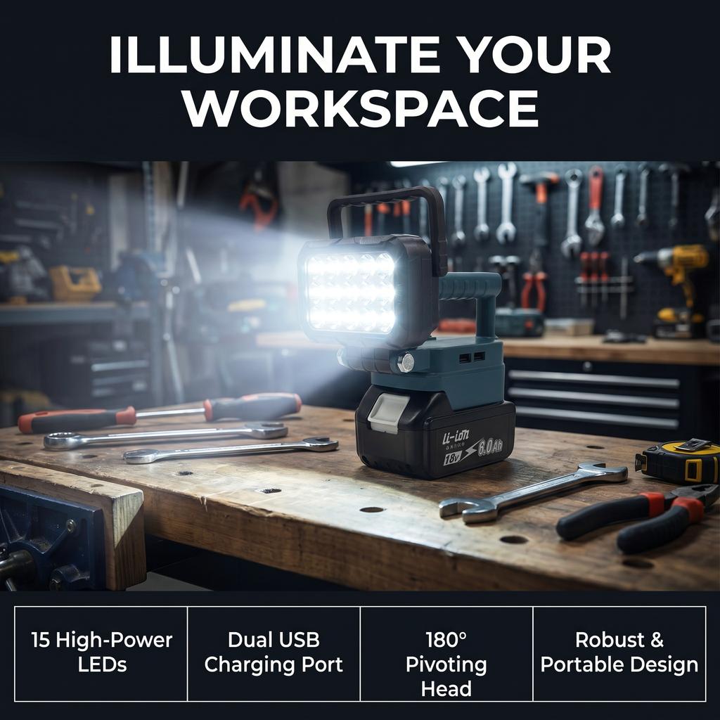 NEW LED Work Light For Makita 18V Battery Cordless Camping Lights Portable Flood Lamp Flashlight Power Tool Accessory