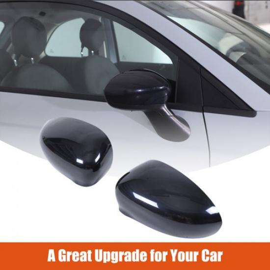 Pair Rearview Mirror Cover Cap Gloss Black Replacement for Fiat 500 2016+