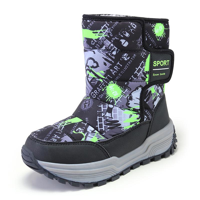 

Boys 2024 Waterproof Leather Snow Boots: Velvet-Lined, Non-Slip & Fur-Integrated Comfort for Medium to Large Sizes Size 37, 23.6cm