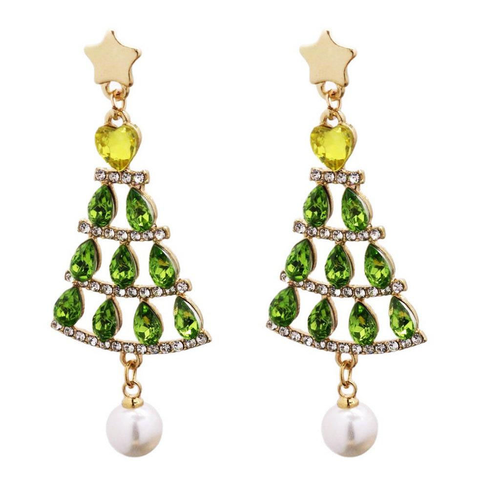 

Green Star Rhinestone Zircon Tassel Christmas Tree Drop Earrings – Unique Fashion Design зелёный