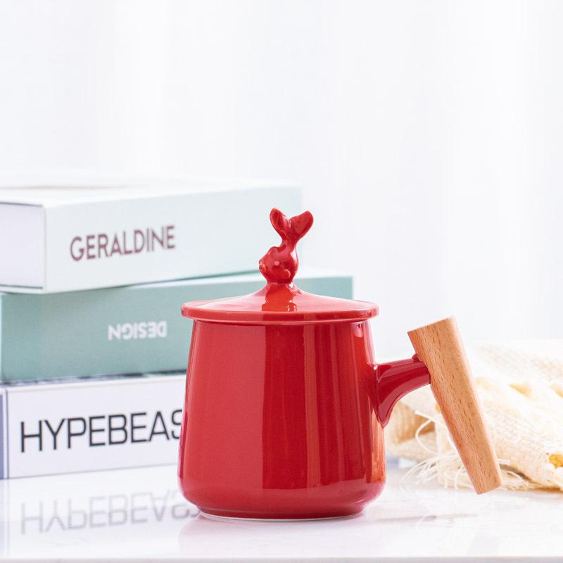 3D Rabbit Wood Handle Mug Cup Mug for Tea Original Mugs Coffee Cups New Year Mugs Thermos Christmas Gift Thermal Thermo Ceramic