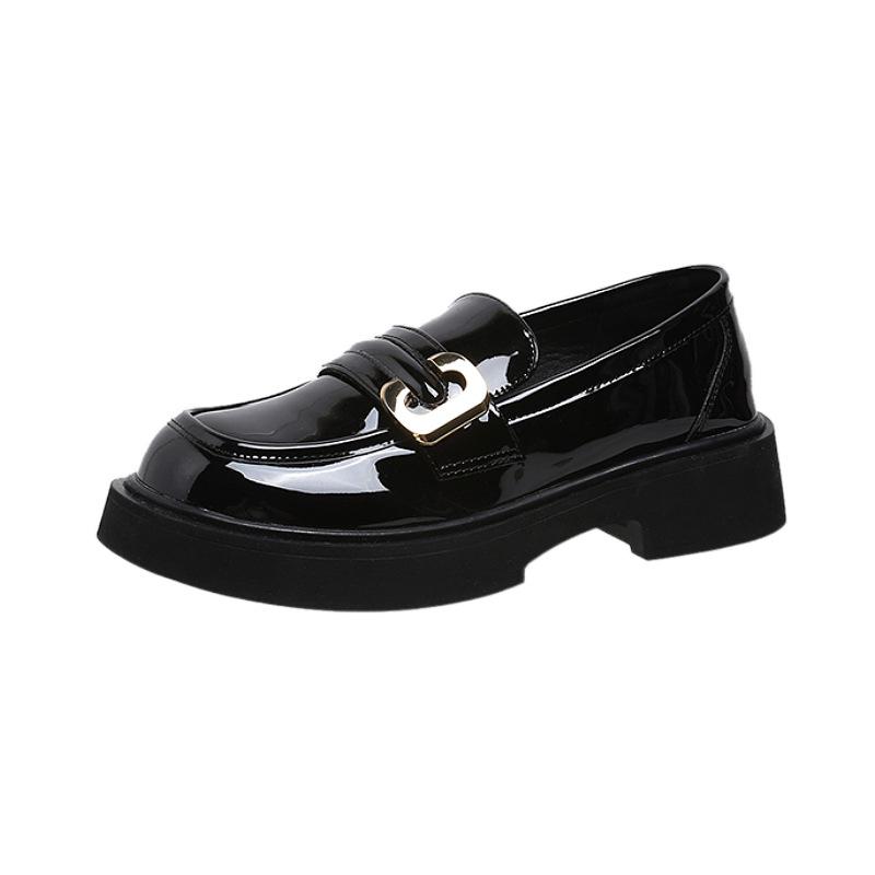 Black Small Leather Shoes Women's Single Shoes Autumn New Spring and Summer One-pedal Retro Platform Shoes