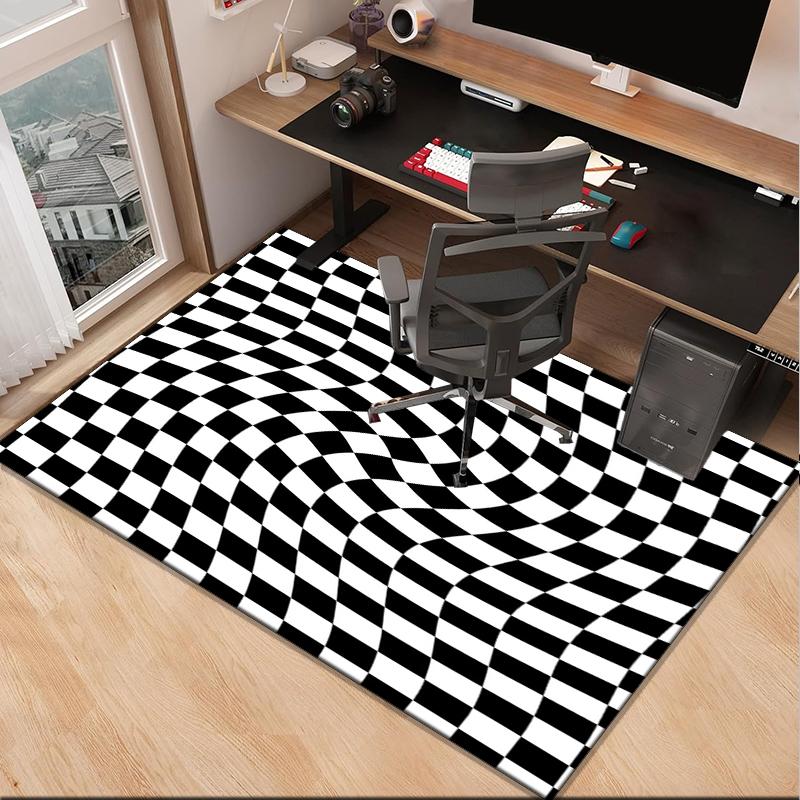 Checkerboard Distortion Pattern Office Rug Chair Mat, Entryway Carpet, Suitable for Front Door, Bedroom, Living Room, Desk, Holiday Gift