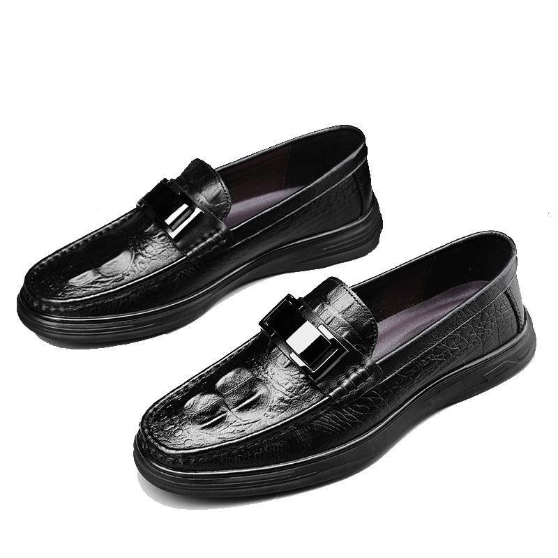 Embossed Crocodile Grain Slip-on Loafers - Casual Men s Genuine Leather Driving Shoes with Thick Sole 41