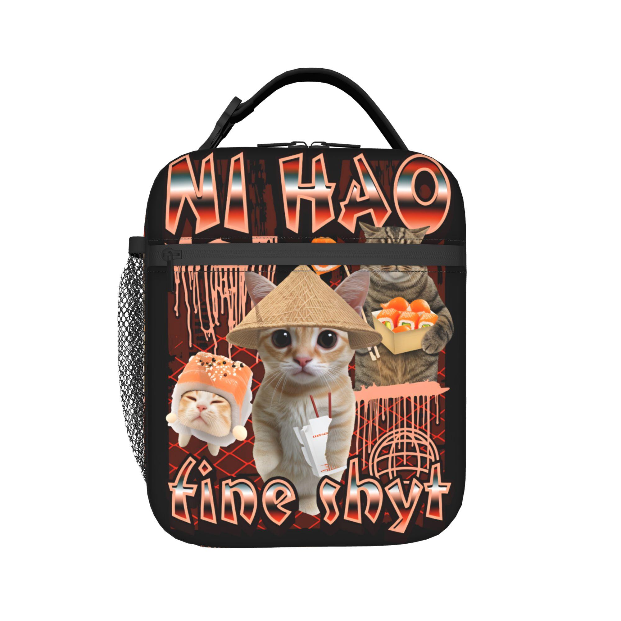 Ni Hao Sac à déjeuner Chat Drôle Fine Shyt Boîte à déjeuner Portable Hommes Bureau Graphique Sac Isotherme Sacs à déjeuner Thermiques Oxford Vintage as picture