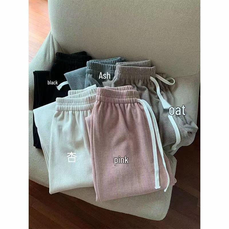 Women's Spring Style Wide-Leg Imitation Cashmere Drawstring Pants - Casual Floor-Length Hong Kong Fashion