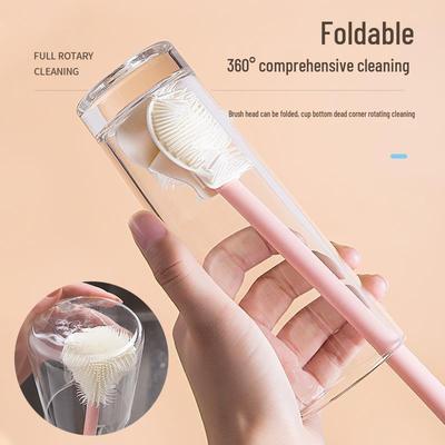 Foldable Silicone Baby Bottle and Cup Cleaning Brush - Soft Bristles, Long Handle, No Dead Angle Design