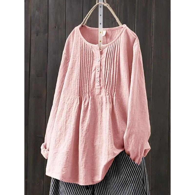 BITCED Women's Fashion Casual Solid Color Print O-Neck Long Sleeve Blouses & Shirts