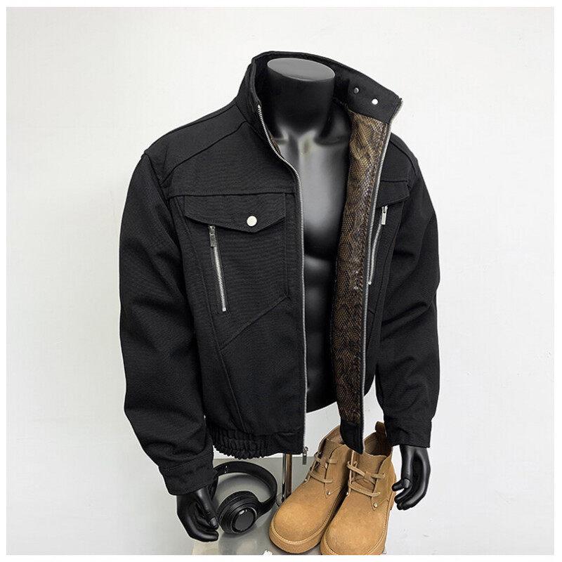 

Men s Spring Limited Edition Reticulated Python Short Jacket: Fashionable Heavyweight Workwear Coat M бежевий