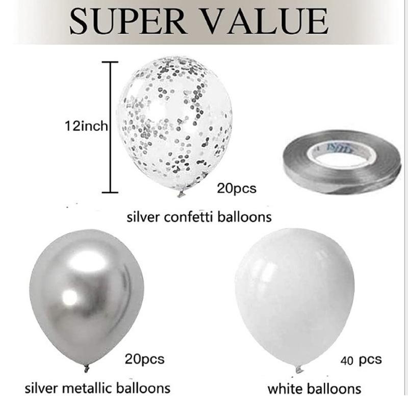 Metal Silver White Confetti Chrome Metallic Globos Party Balloons Arch Garland Kit Birthday Decorations Supplies Wedding