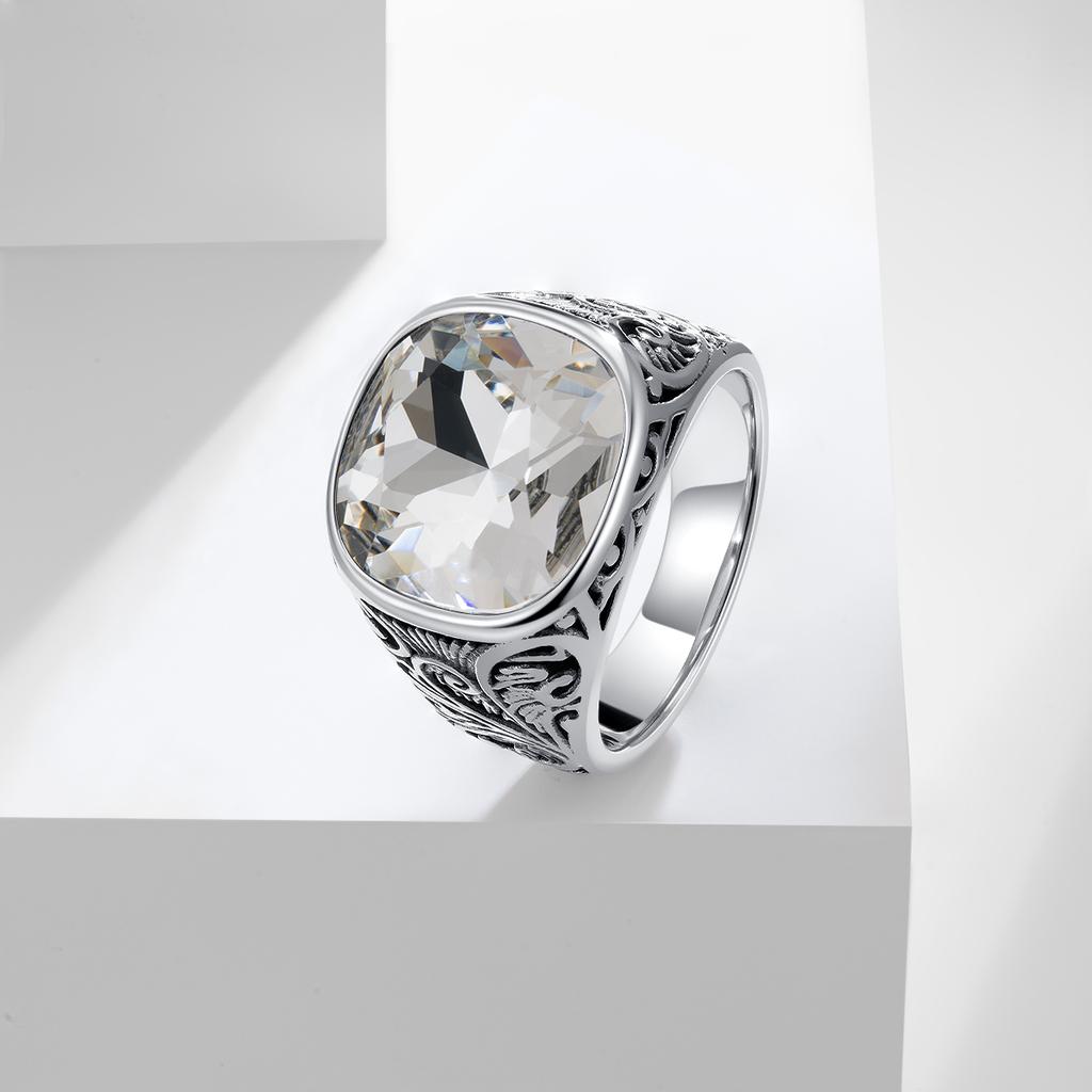 Retro European American Style Men'S Stainless Steel Ring, Fashionable Simple Creative Design, Synthetic Faux Gemstone,