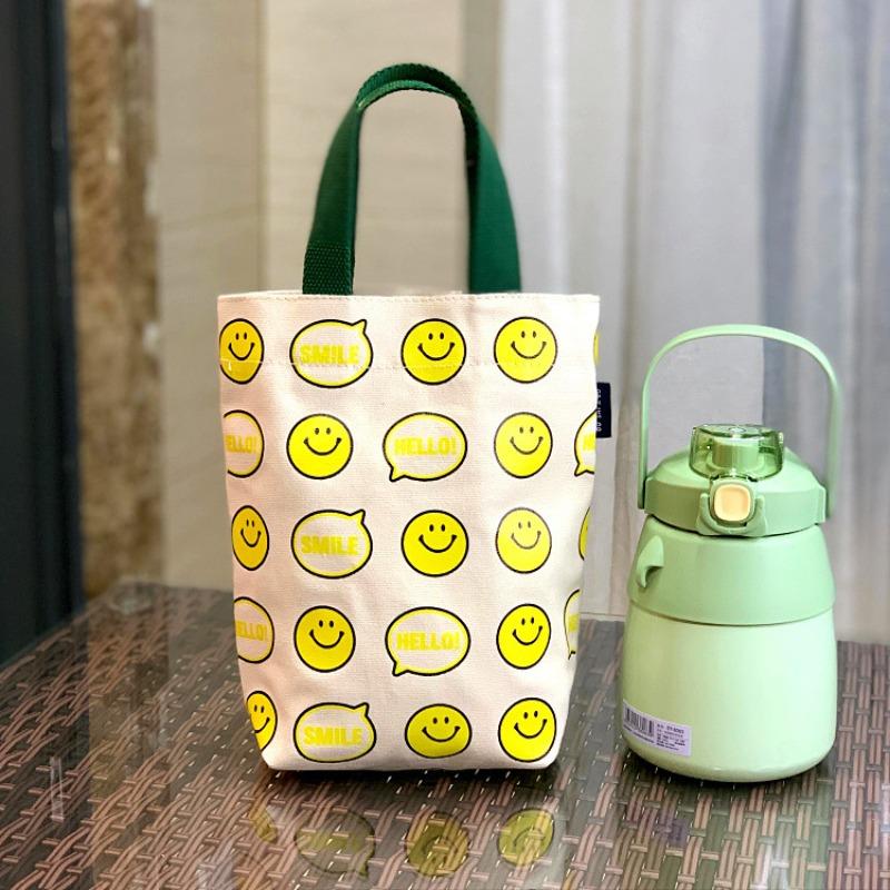 New Japanese and Korean simple canvas portable braised cup bag Internet celebrity belly cup thermos cup bag work hand carry snack bag