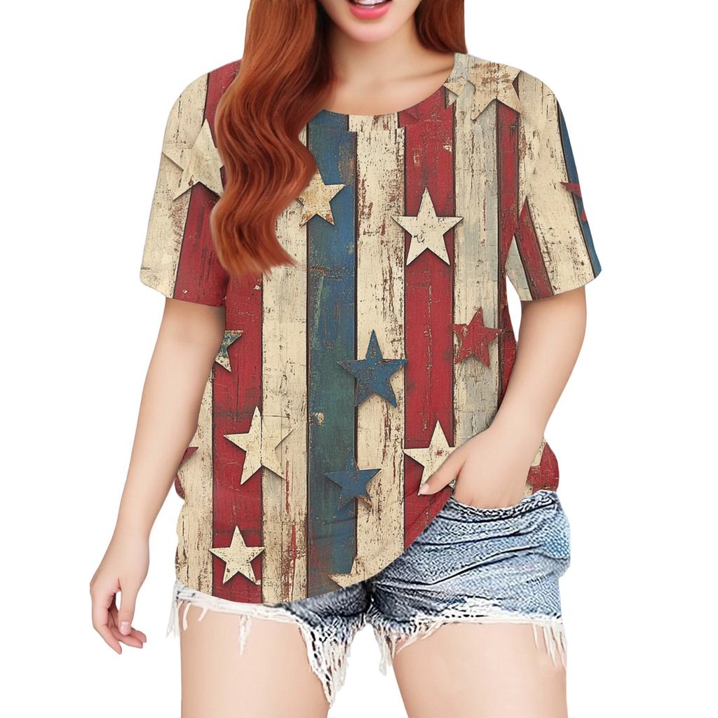 Women's Large Size T-Shirt Casual Tie-dye Round Neck Short Sleeve Top