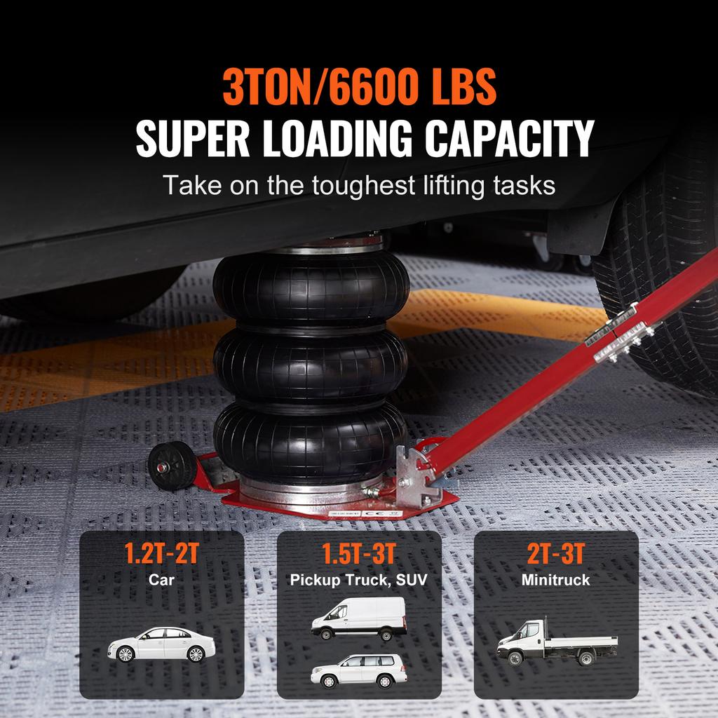 SucceBuy Pneumatický zvedák 3 tuny/5 tun Tříkomorový vzduchový zvedák Rychlý zdvih Odolné zvedáky pro opravu aut Skládací tyčové zvedáky se dvěma koly