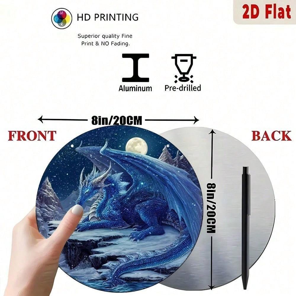 Vintage Wyvern Metal Sign Round Fantasy Night Landscape Aluminum Sci Fi Room Decor Basement Wall Art Unique Gift Home Decoration