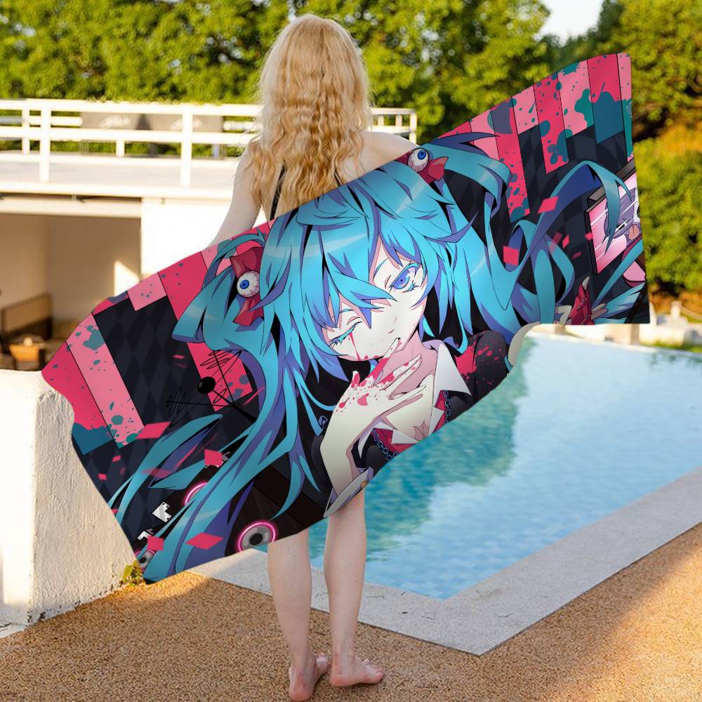 H-HatsuneS M-Miku Big Microfiber Beach Towels Quick Dry Towel Sand Beach Towels Pool Towel for Travel Swim Pool Yoga