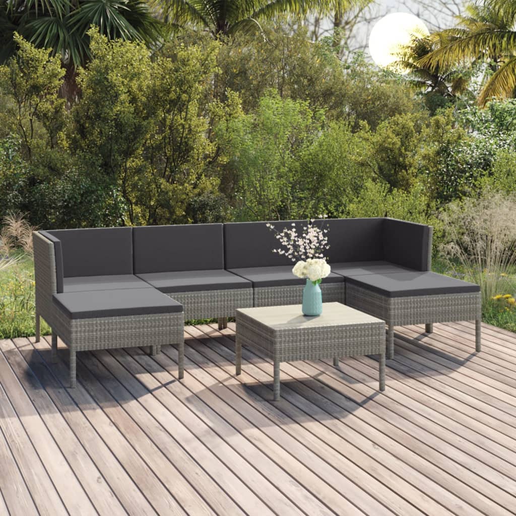 Vidaxl 7-Cz. Garden Lounge Set, Cushions, PE Rattan, Grey