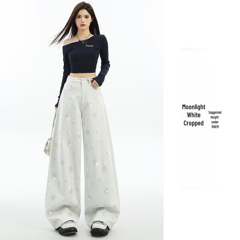 Retro Star Print Bootcut Jeans - Spring/Autumn Wide Leg Casual Pants