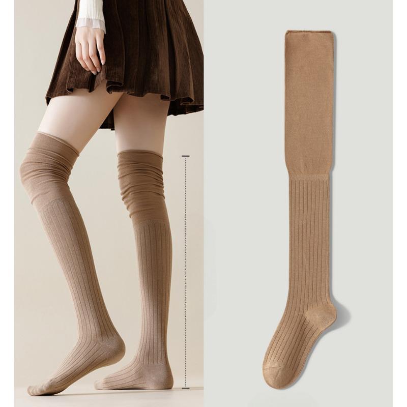 Socks for Women In Spring and Autumn, Knee-high Pile Socks, Solid Color Loose Thigh-high Socks, High-top Cotton Socks