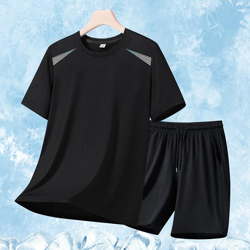 Summer Casual Sports Suit Men s Short Sleeved Two-piece Set 2XL чёрный