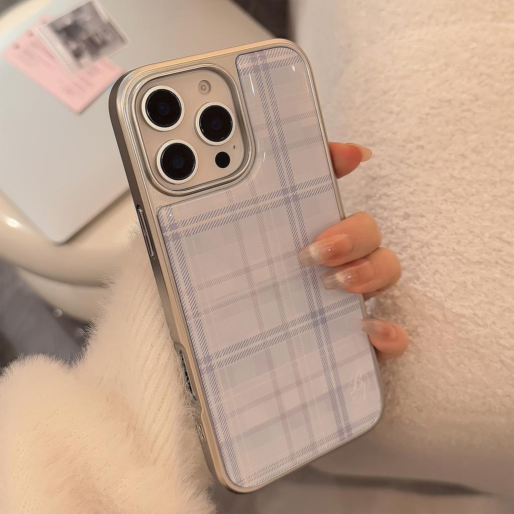Suitable for blue plaid16Apple17promax Phone case iphone14Epoxy13Korean Style15Electroplating Huawei