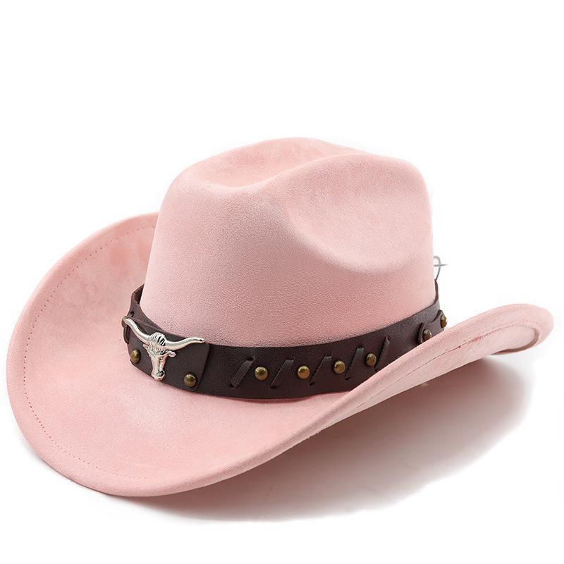 Cappello western da cowboy in camoscio con testa di mucca cappello a cilindro in lana jazz cappello in feltro stile etnico autunno e inverno cappello a tesa larga da uomo e donna